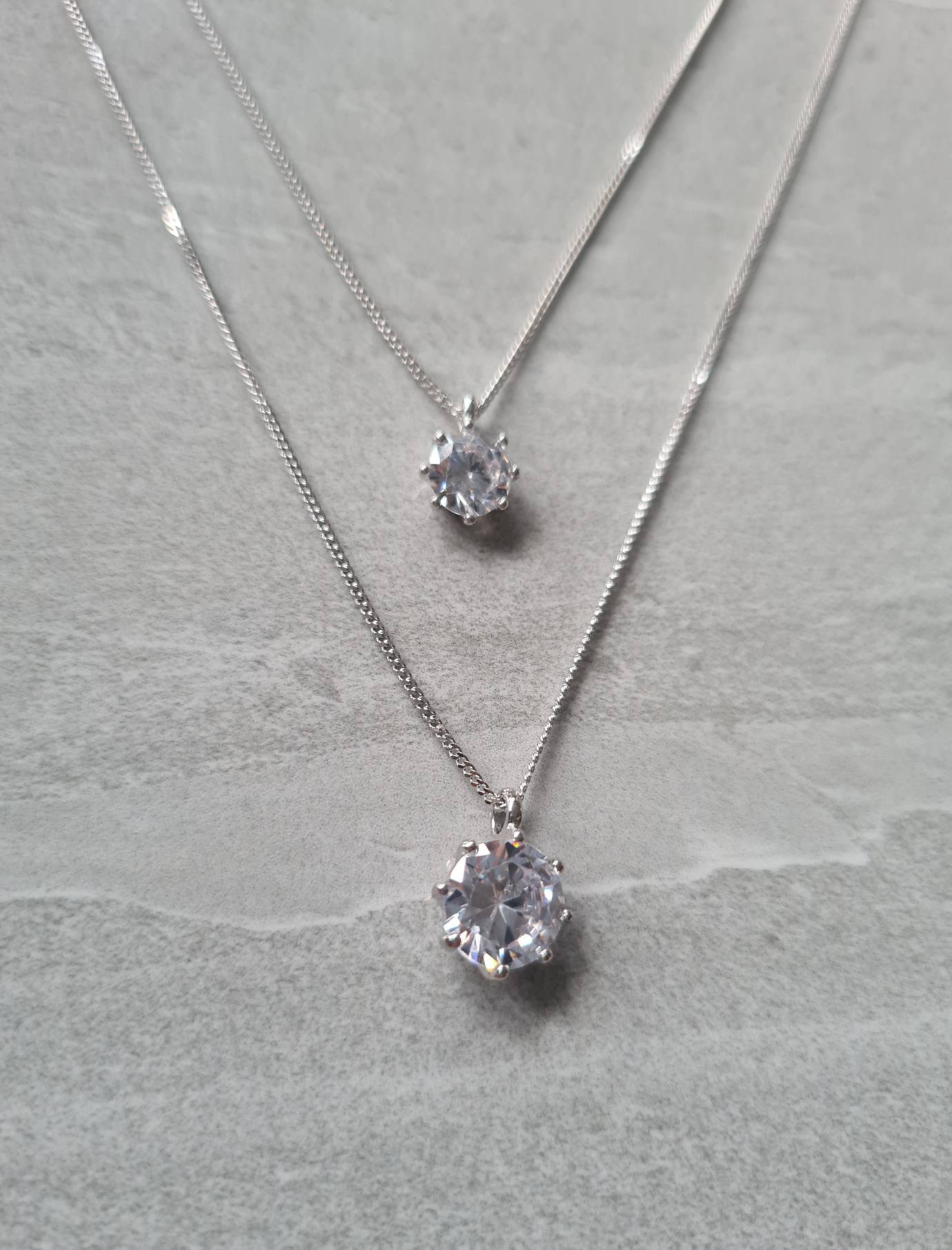 Sterling Silver Double Chain Necklace with Cubic Zirconias Etsy