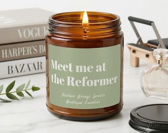 Meet Me At The Reformer Soy Candle for Pilates Lovers Wellness Studio Gift Amber Jar Candle