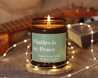 Pilates Is My Peace Soy Candle for Pilates Lovers Wellness Home Decor Amber Jar Gift
