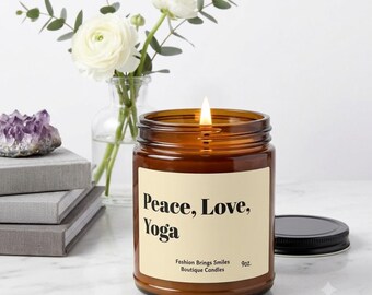 Candela Yoga Pace Amore - Candela di soia minimalista per meditazione, decorazione per studio, barattolo in ambra per la cura di sé, calma e sollievo dallo stress, regalo boho yoga