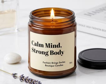 "Mintful Pilates Candle - ""ruhiger Geist, starker Körper"" Geschenk, Wellness Sojakerze Studio Decor, Self Care Bernsteinglas."
