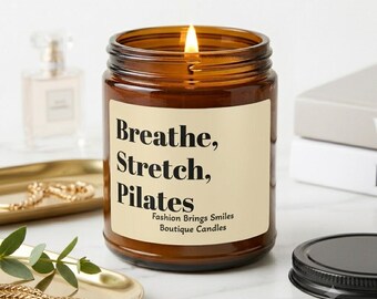 Pilates Candle - Breathe Stretch Pilates Gift for , Yoga Lover, Wellness Soy Candle Studio Decor, Self Care Candle Gift for Instructor