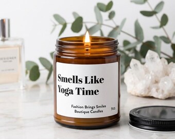 Smells Like Yoga Time Candle - grappig cadeau yogaleraar, bestie aanwezig, mindfulness soja kaars studio decor, zelfzorg amberpot meditatie