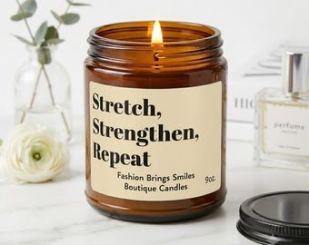Mindful Pilates Candle - Stretch Strengthen Repeat Gift, Wellness Soy Candle Studio Decor, Self Care Amber Jar