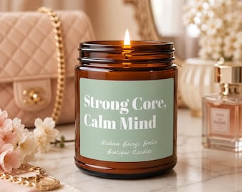 Świeca sojowa Strong Core Calm Mind dla miłośników pilatesu, dekoracja domu w bursztynowym słoiku, prezent