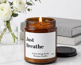 Mindful yogakaars - Just Breathe-cadeau, meditatie sojakaars studiodecor, zelfzorg amberpot kalm cadeau cadeau