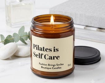 Mindful Pilates Candle - Pilates is Self Care Gift, Wellness Soy Candle Studio Decor, Self Care Amber Jar Gift for Instructor Yoga Lover