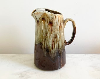 Canonsburg Drip Glaze Blue/Brown Pitcher; 64 oz. Vintage Pitcher; Vintage Drinkware; Flower Vase