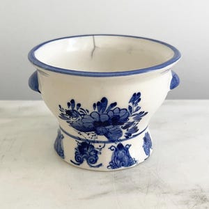 Vintage Blue And White Bowl; Delftware? Ceramic Dish; Floral Chinoiserie Pottery Catch-All; Blue And White Vintage Kitchen