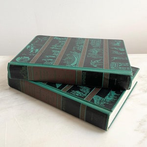 Vintage Teal History Book Stack; Old History Hardcover Books; An Illustrated Outline History of Mankind