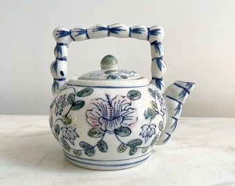Vintage Hand Painted Chinoiserie Floral Teapot; Garden Party Tea Party; Springtime Home Decor