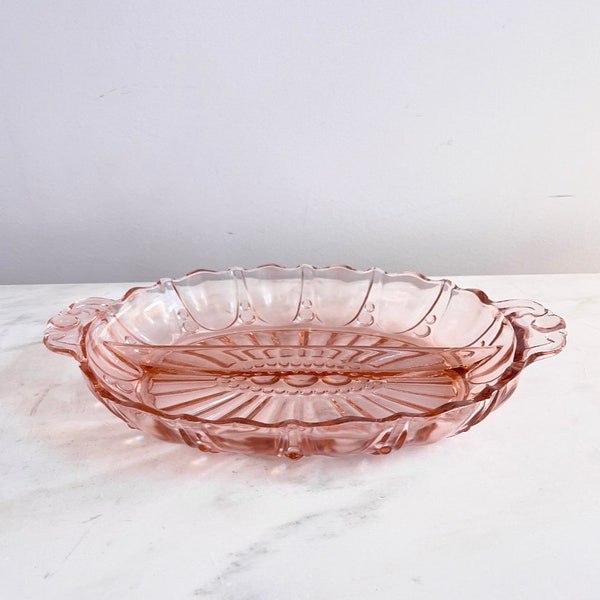 Anchor Hocking Pink Oyster and Pearl Oval Dish; Pink Depression Glass Trinket Tray; Valentine's Day Decor; Valentine's Day Party