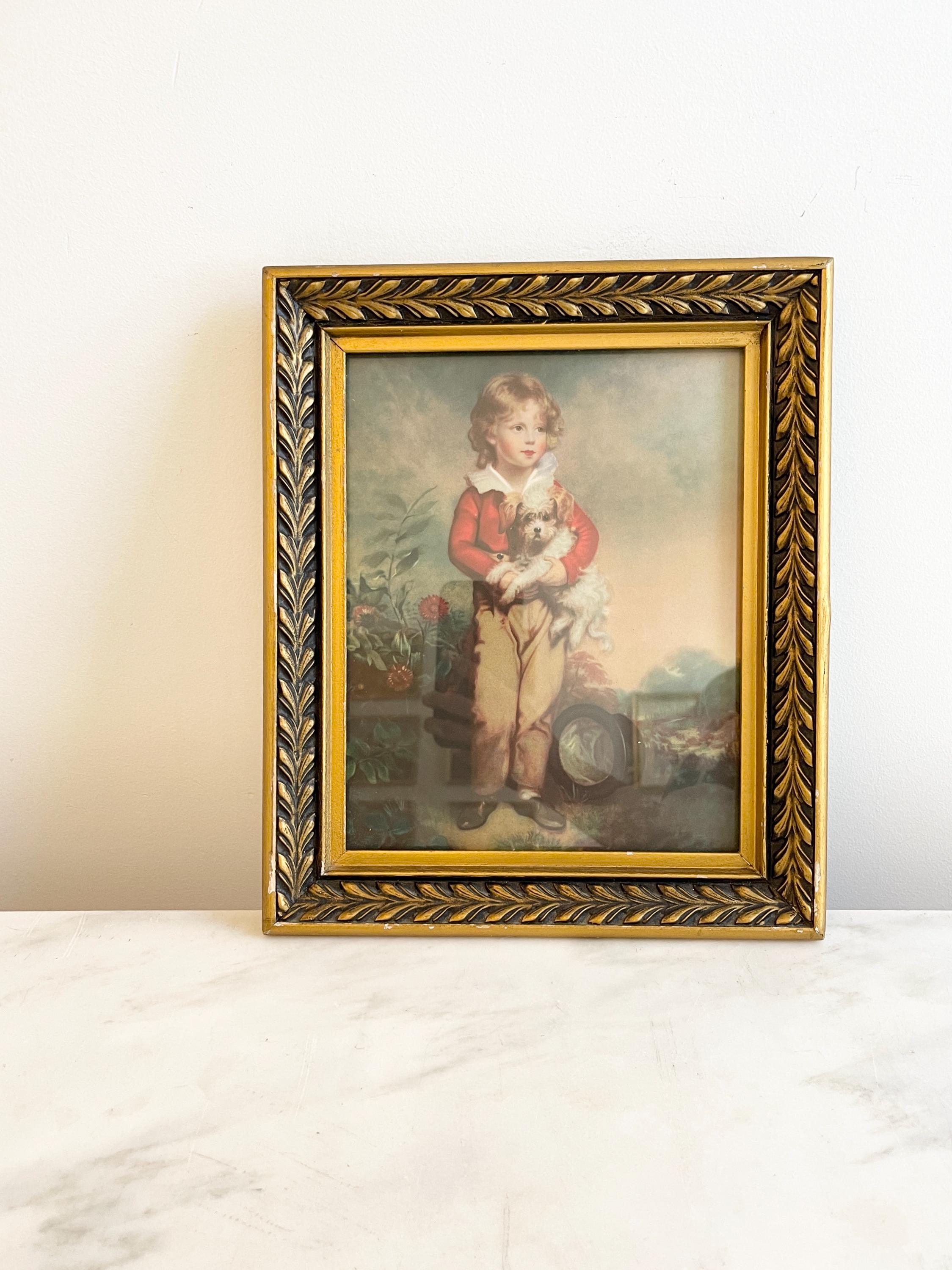 Antique dog painting gold frame - Etsy 日本