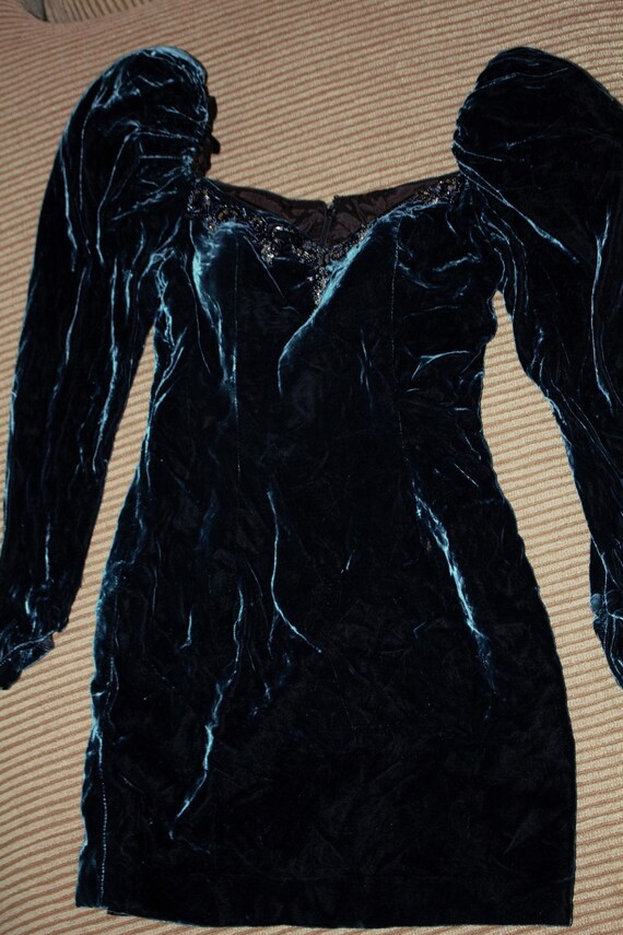 Deep Turquoise Green Puffy Long Sleeve Mini Dress