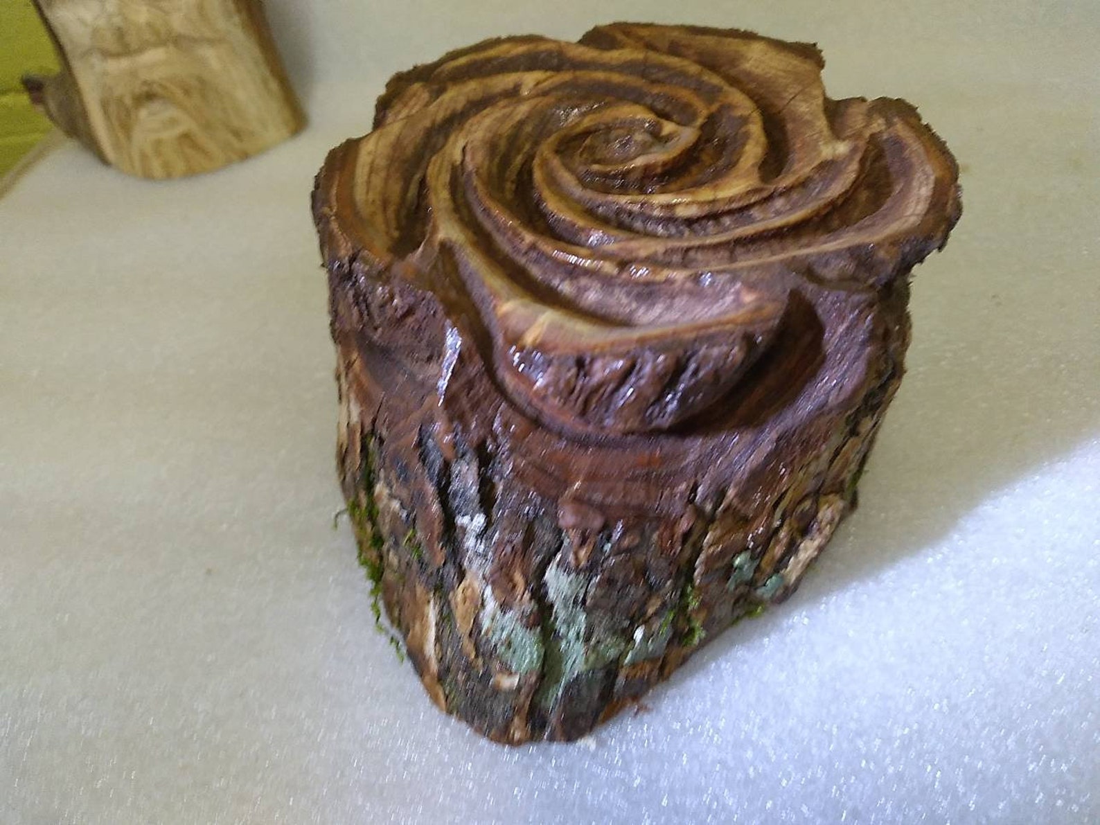 Hand Carved Flower Stained Wood Rose Sculpture Carving Etsy