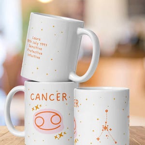 Mok dierenriem kanker, aangepaste dierenriem cadeau, gepersonaliseerde cadeau kanker, kanker verjaardagscadeau, verjaardagsmok, gepersonaliseerde mok, aangepaste verjaardagsmok