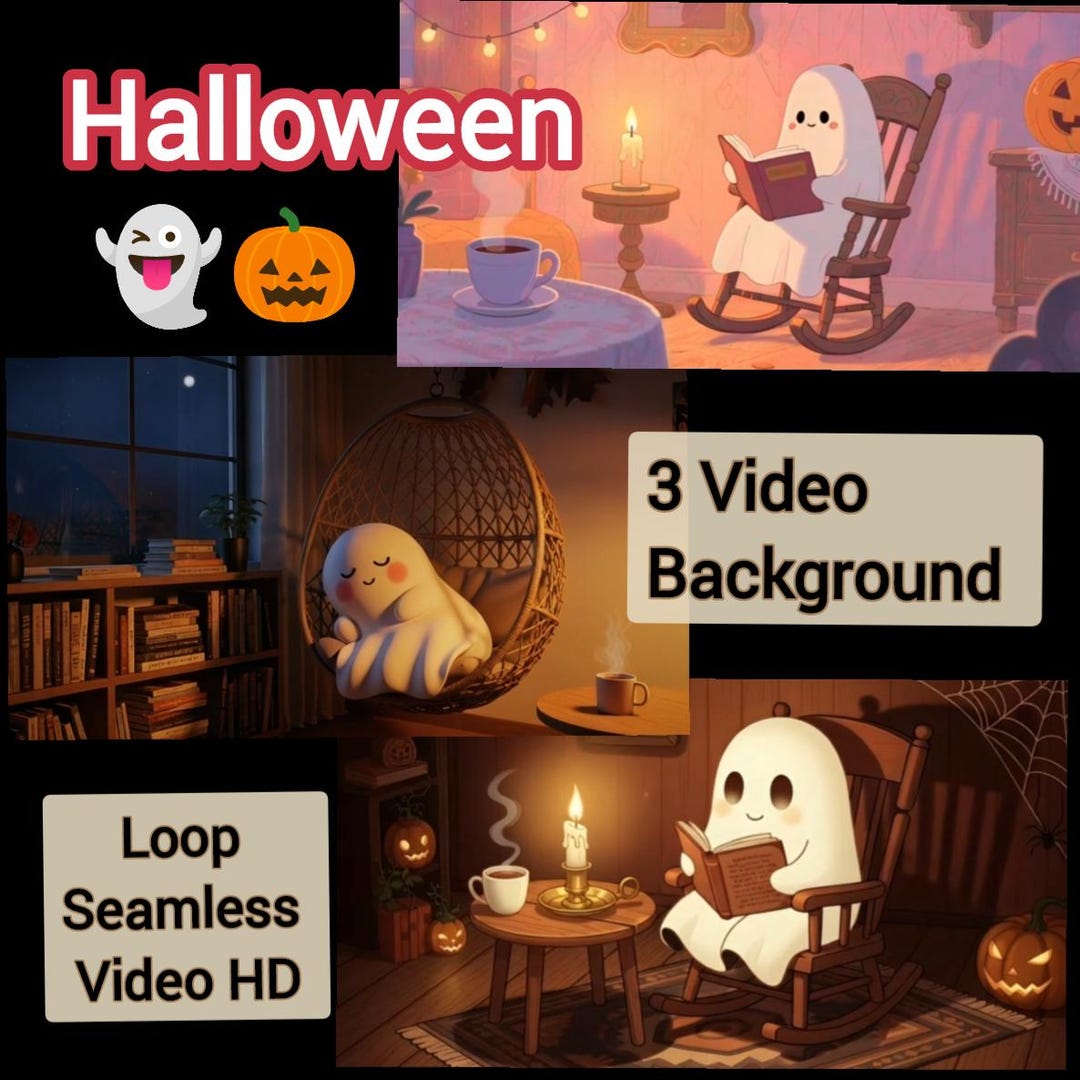Lofi Halloween Ghost Video Backgrounds: Cozy Room Loops (digital ...