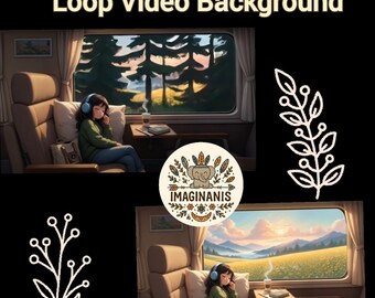 Video di sfondo in loop con ragazza anime in treno: paesaggio al tramonto (HD 1440p60)