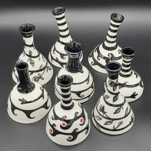 Keramik Flaschenform Vase handbemalt mit schwarz-weißer Welle | Etsy