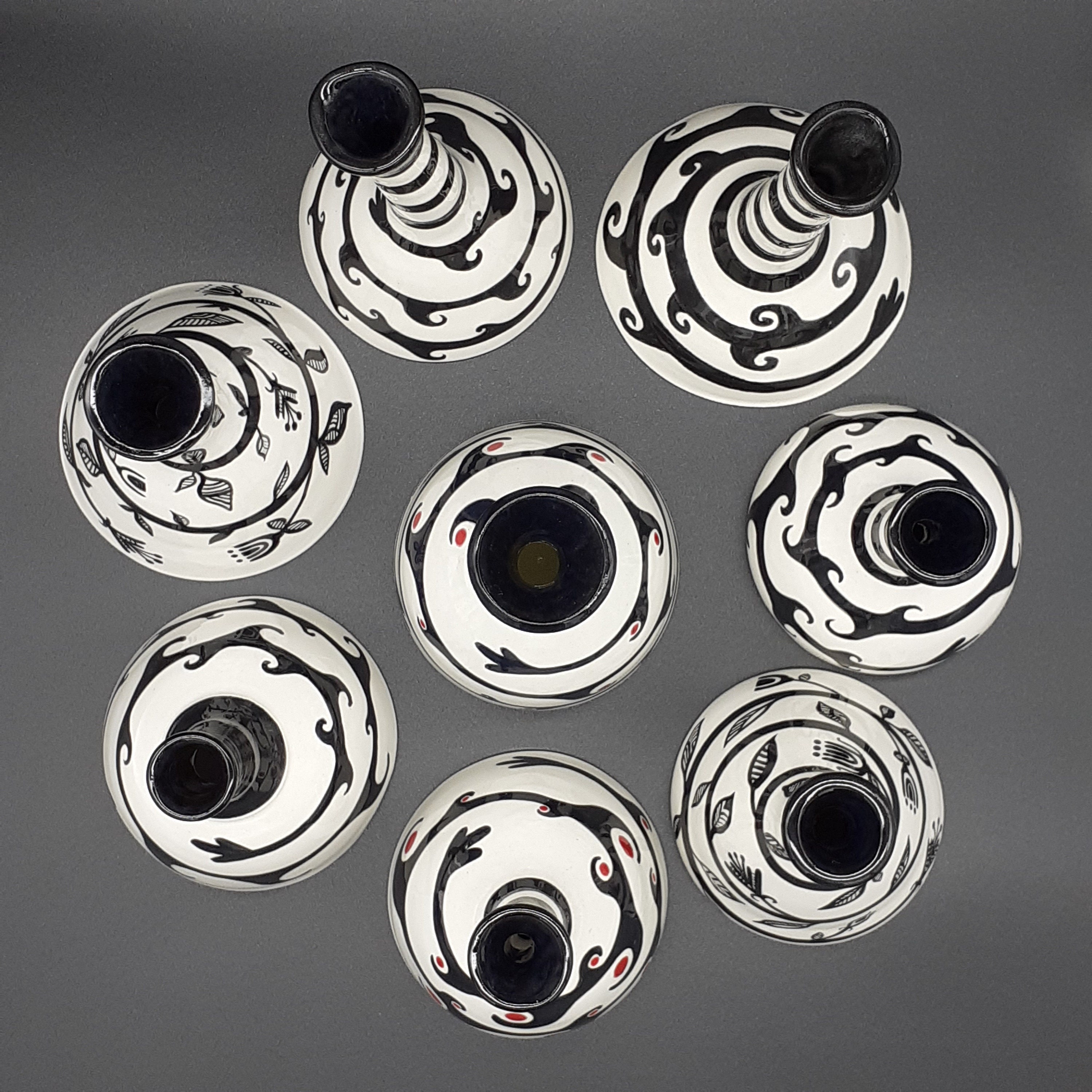 Keramik Flaschenform Vase handbemalt mit schwarz-weißer Welle | Etsy