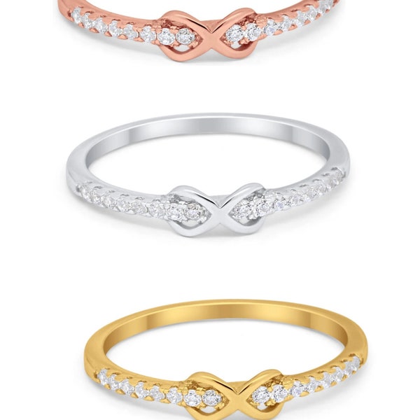 Infinity Ring With Clear CZ Stones - Criss Cross Infinity Ring, Stackable Ring - Sterling Silver, Yellow Gold or Rose Gold Infinity Ring