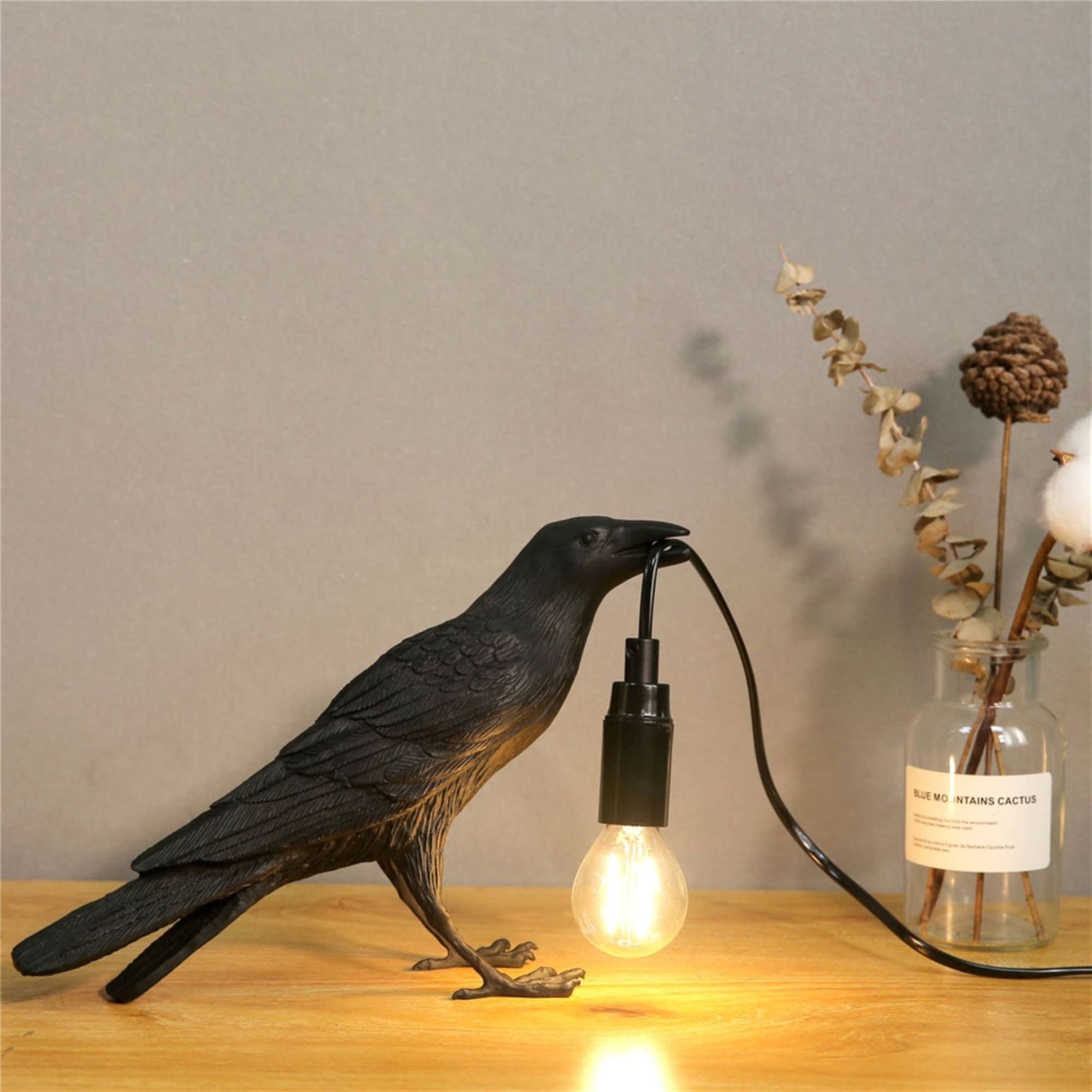 Crow Resin Lamp Lucky Bird Black Raven Lamp Lucky Bird Etsy