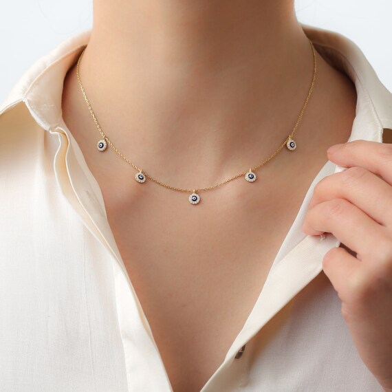 925 Silver Dainty Nazar Necklace 14k Gold Plated Evil Eye Necklace