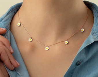 Collana girocollo margherita in argento 925 in oro rosa fatta a mano daisy chain gioielli floreali gioielli di tendenza in filigrana