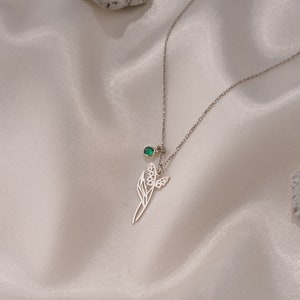 925 silver birth flower May lily of the valley necklace real silver floral zodiac sign birth month with zirconia birthstone image 5