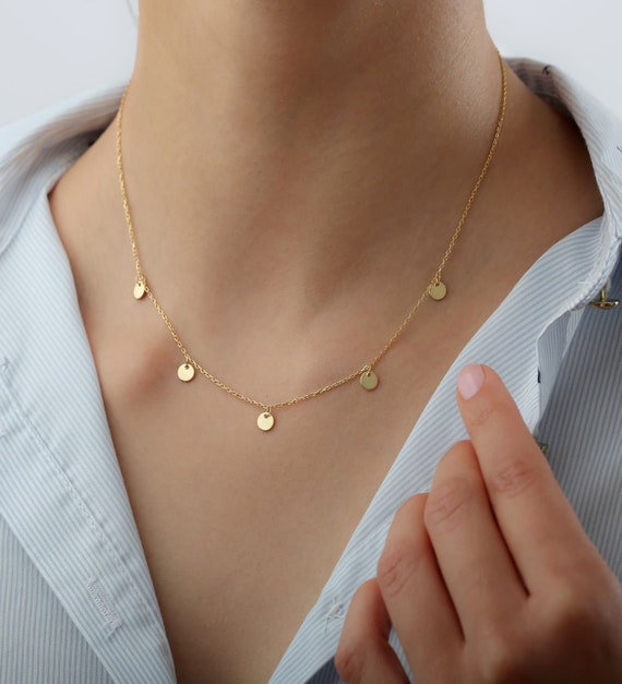 14K Gold Discs Choker Necklace 14K Yellow Gold