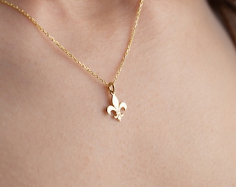 925 Silver Fleur de Lis Necklace with 14K Gold Plating bosnian Lily Fleur de Lys Bridesmaid Gift Delicate Jewelry