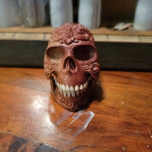 Gothic Human Skull carved from wood (tiny)