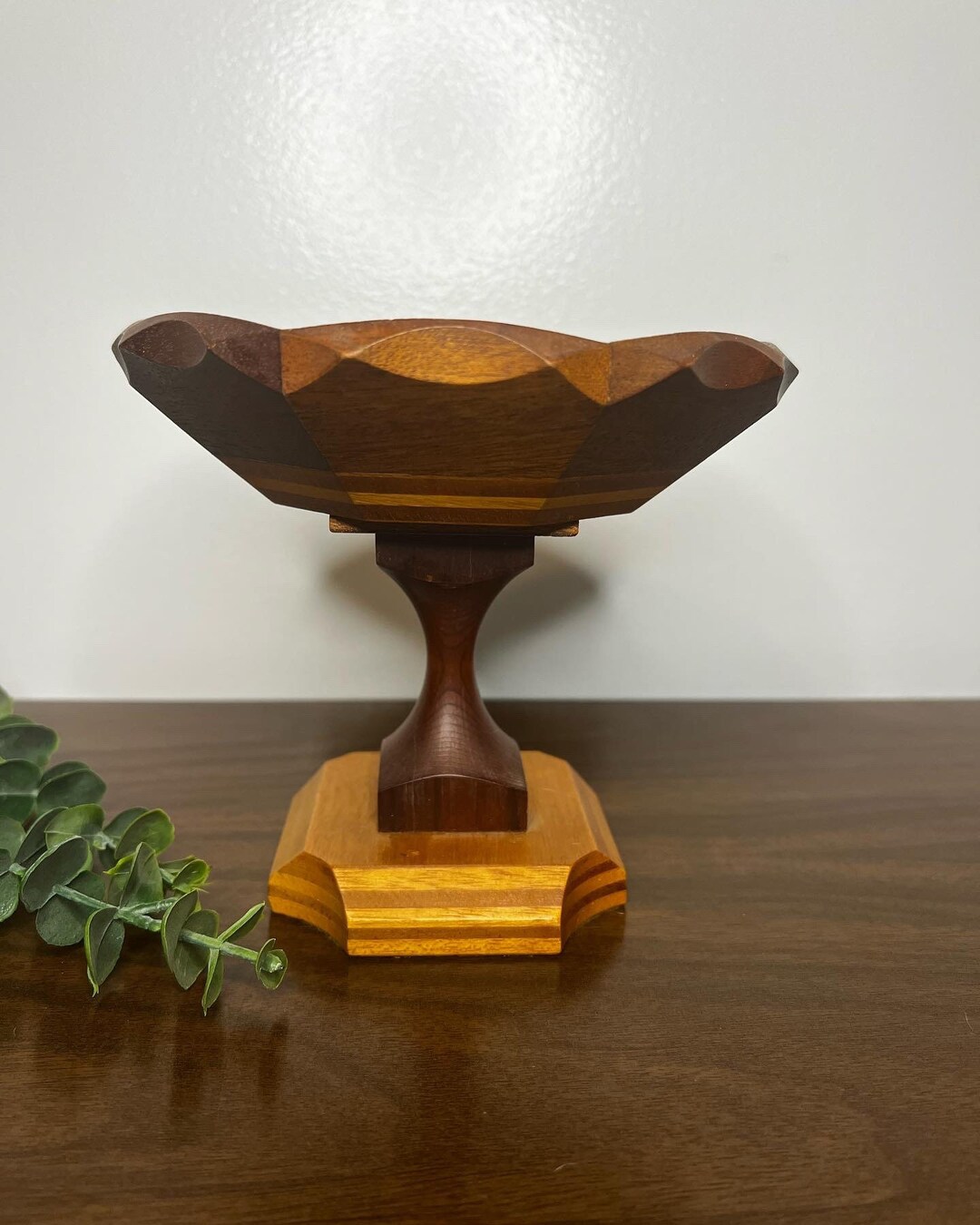 Vintage Wooden Pedestal Decorative Bowl Mid Century Modern Etsy