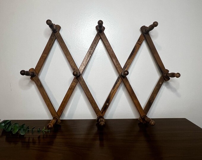 Vintage Accordion Rack, Vintage Accordion Peg Rack, Wood Expandable