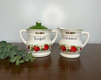 Vintage Strawberry Creamer and Sugar Set, Strawberry Decor, Strawberry Lovers