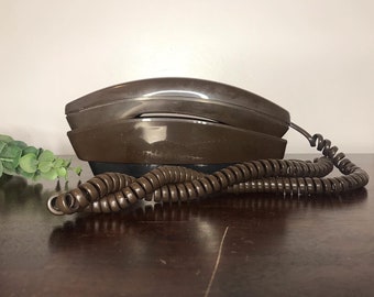 Vintage Brown Telephone, Brown Push Button Phone, Landline Phone, Retro Phone