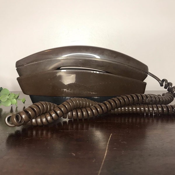 Vintage Brown Telephone, Brown Push Button Phone, Landline Phone, Retro Phone