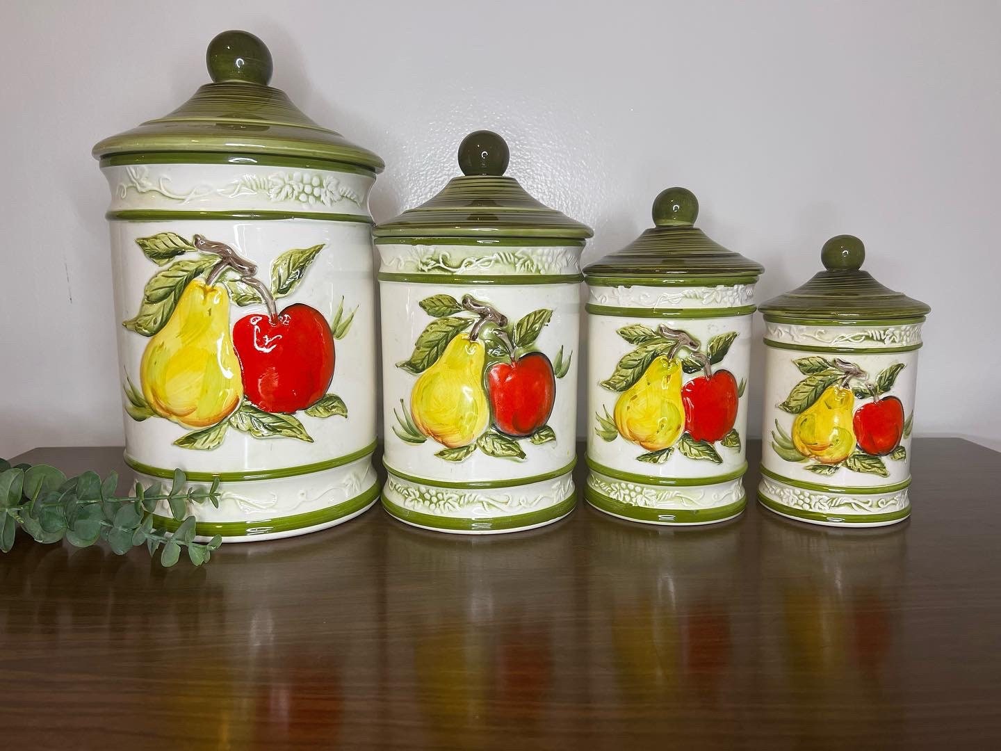 Vintage Kitchen Canisters, Retro Countertop Decor, Textured Pear and ...