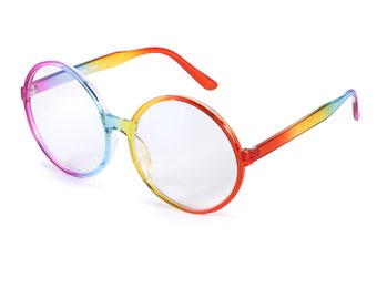 Blue Light Technology Eyewear | Rainbow Multi Color | Pastel Large Round Frame Sunglasses | Circle | Computer & Phone Screen Glasses UV400