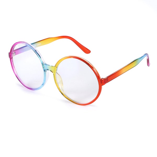 Blue Light Technology Eyewear | Rainbow Multi Color | Pastel Large Round Frame Sunglasses | Circle | Computer & Phone Screen Glasses UV400