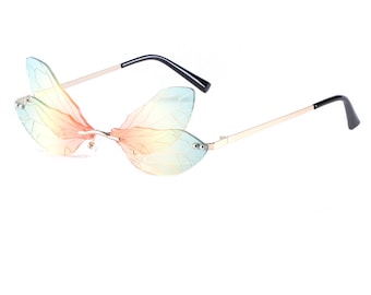 Dragonfly Fairy Wing Sunglasses Butterfly | Cosplay Costume Accessory | Frameless Two Piece Shades | Festival Rave Fashion Eyewear | UV100