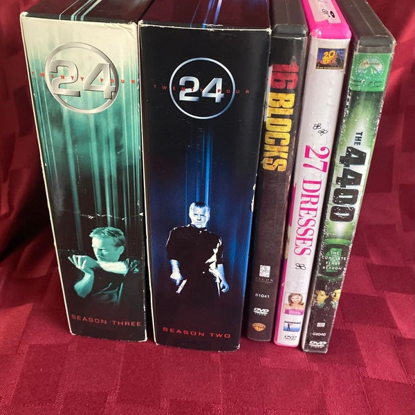DVDs 27 Dresses 24 season 2 3 18 Blocks 4400 Disks Movies Series Pink Box Set Katherine Heigl Bruce Willis Kiefer Sutherland Entertainment