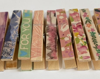 Clothes Pin Chip Clip Colorful Washi Tape Floral Unicorn Clothes Line Decorative Bag Clip