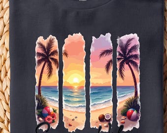 Tropische zonsondergang, png-afbeeldingen: retro palmboom strandontwerp digitale download
