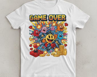 Retro Game Over Arcade PNG: 80s Gamer Shirt Design (Digital Download)
