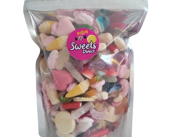 Sac de bonbons Pick n Mix de 500 g/1 kg/2 kg - Sachets pétillants, non pétillants ou pour mélanges - Cadeau idéal pour un anniversaire, confiserie rétro - Option personnalisée