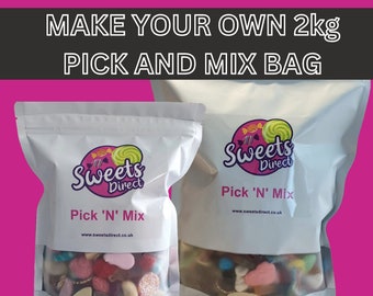 Faites votre propre pochette Pick and Mix de 2 kg - Plus de 100 variétés - Bonbons pétillants rétro - Bonbons postés - Sac familial - Bonbons boîte aux lettres