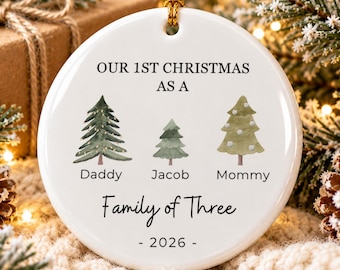 Family of Three Christmas Ornament - Family of 3 Ornament - Family Ornament - Personalized Baby's First Christmas Ornament, New Parent Gift