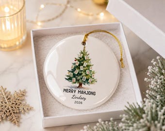 Merry Mahjong Ornament Personalized Mahjong Christmas Tree Ornament Mahjong Lover Gift Ceramic Mahj Holiday Decor Game Night Keepsake