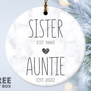 Ornement de tante et de sœur - Nouveau cadeau de tante - Annonce de grossesse - Cadeaux de future tante - Souvenir d’annonce de nouveau bébé - Cadeau de tante personnalisé